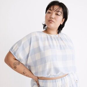 NWT 3X Madewell Linen-Blend Michele Bubble Top in Gingham Check